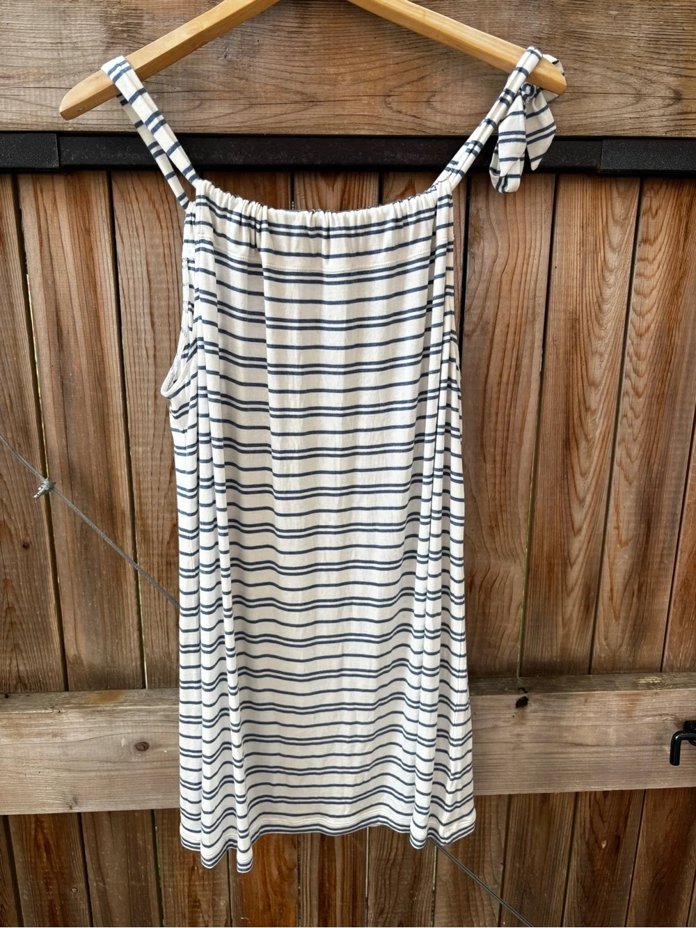 CAbi White Tank Top with Blue Stripes